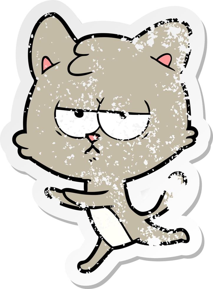 distressed sticker of a bored cartoon cat vector