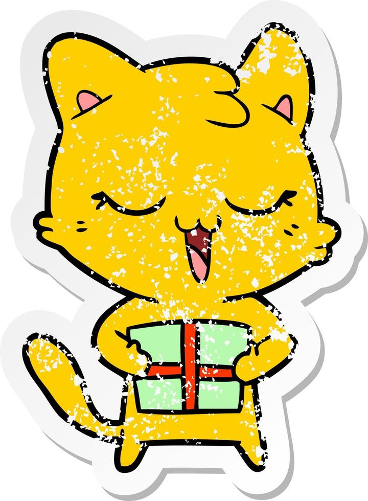 distressed sticker of a happy cartoon cat vector