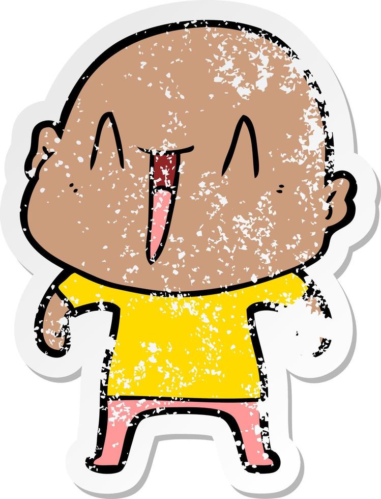 distressed sticker of a happy cartoon bald man vector