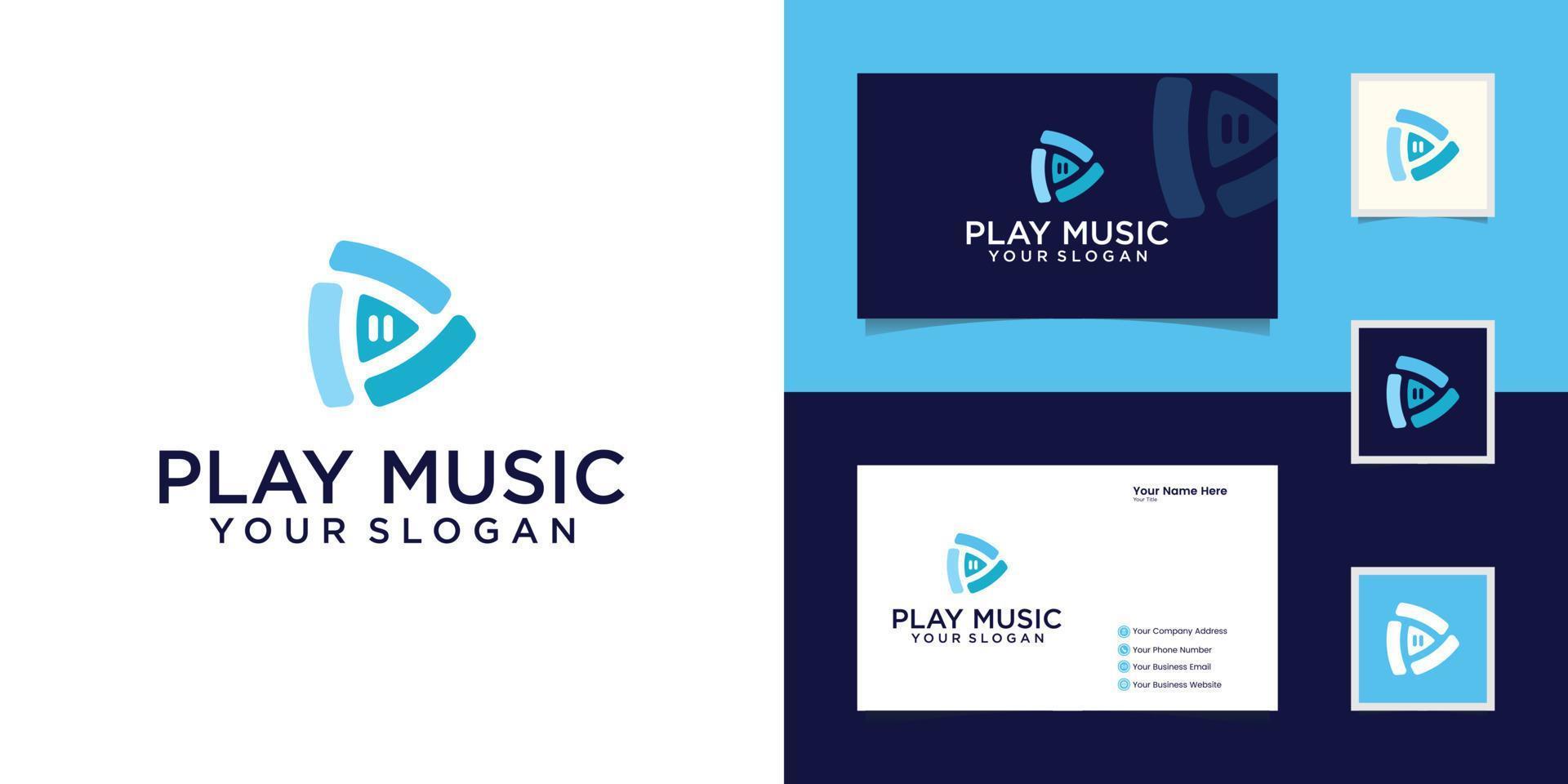 reproducir medios música triángulo degradado diseño de logotipo industrial, tarjetas de visita simples e inspiradoras vector