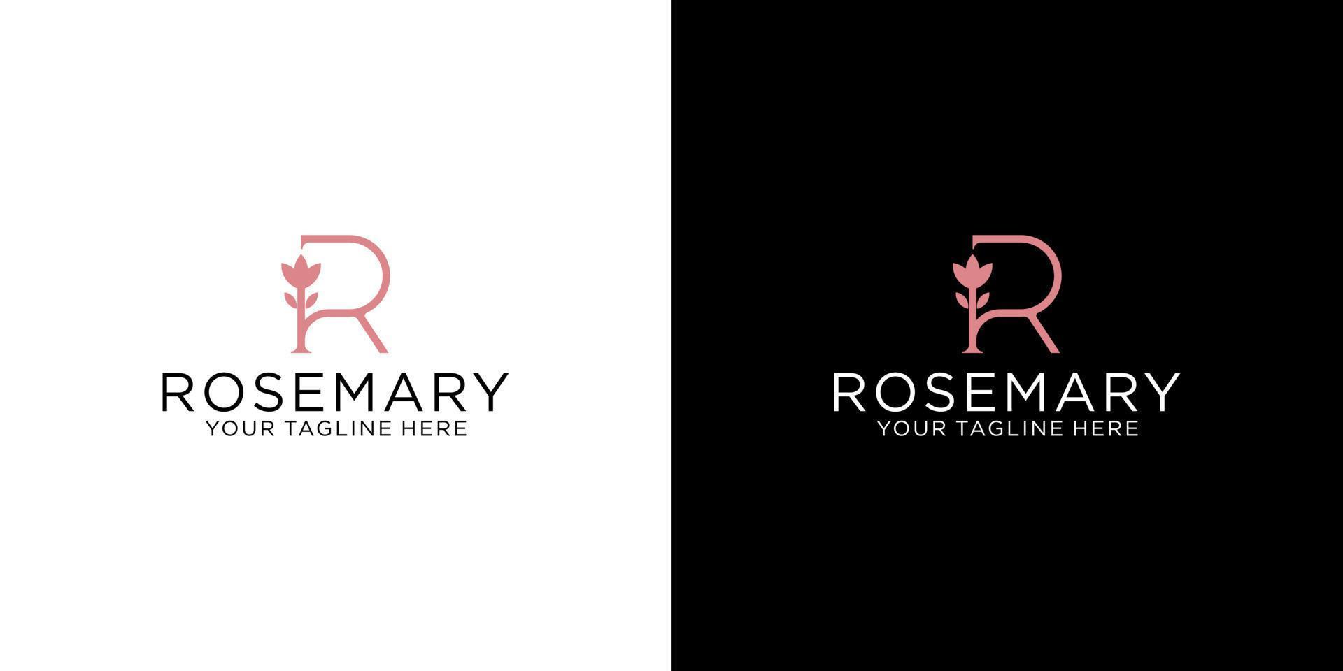 letter R and floral initials logo design in luxury line style vector