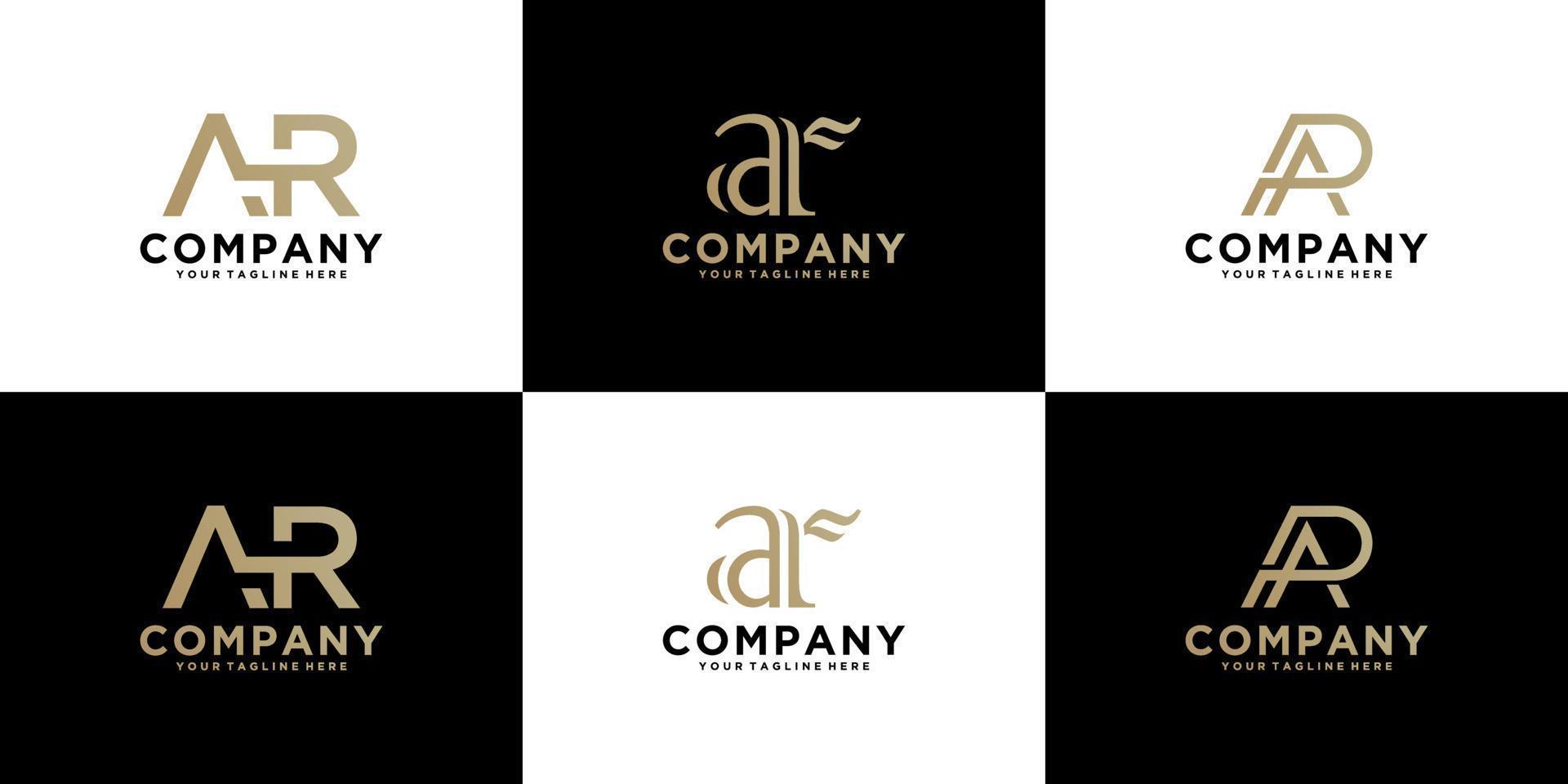 una colección de logotipos de monograma con las iniciales de la letra ar, para empresas, negocios, consultoría y finanzas vector