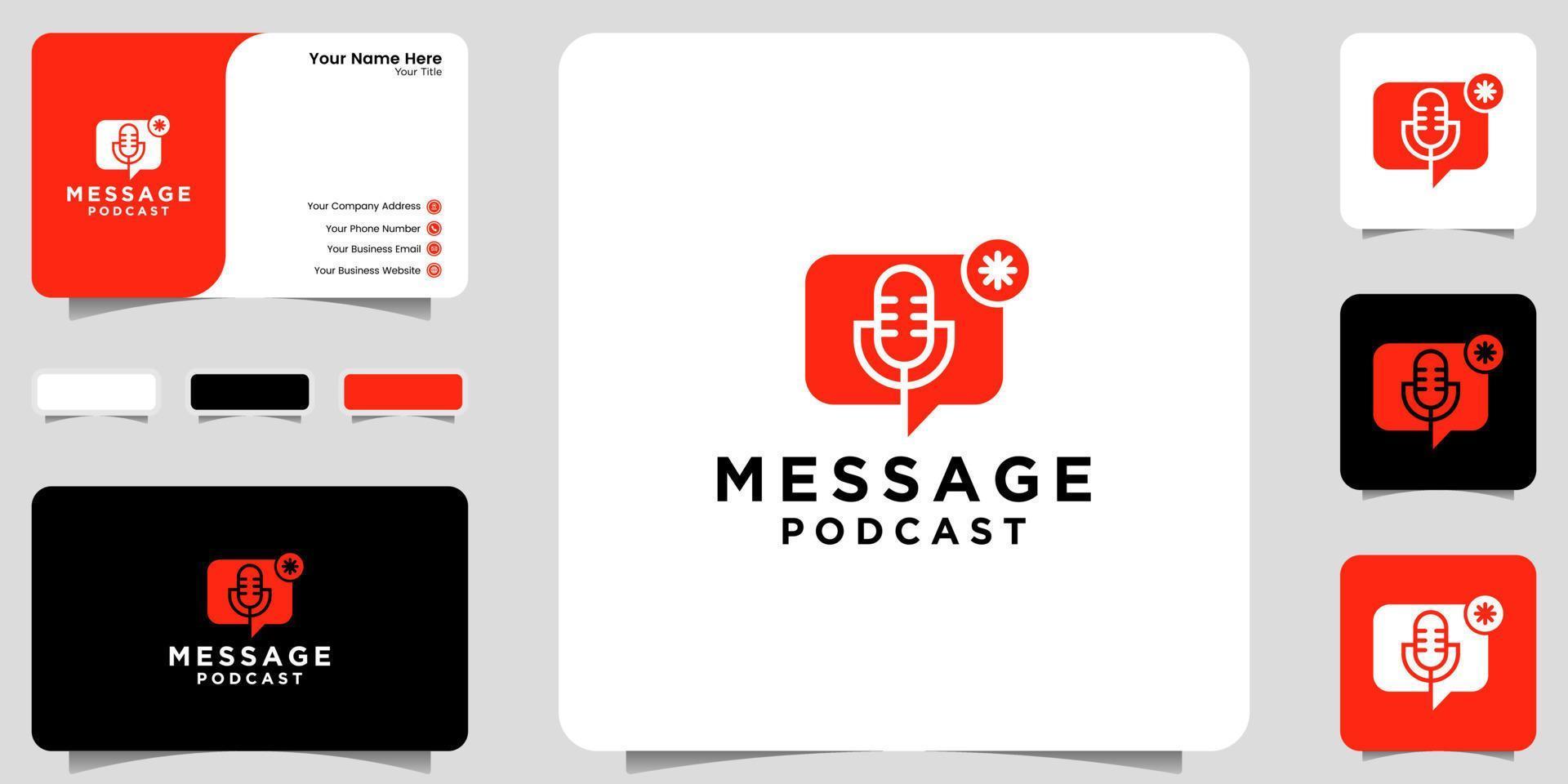 inspiración de logotipo de mensaje de podcast, notificación, icono y diseño de tarjeta de visita vector