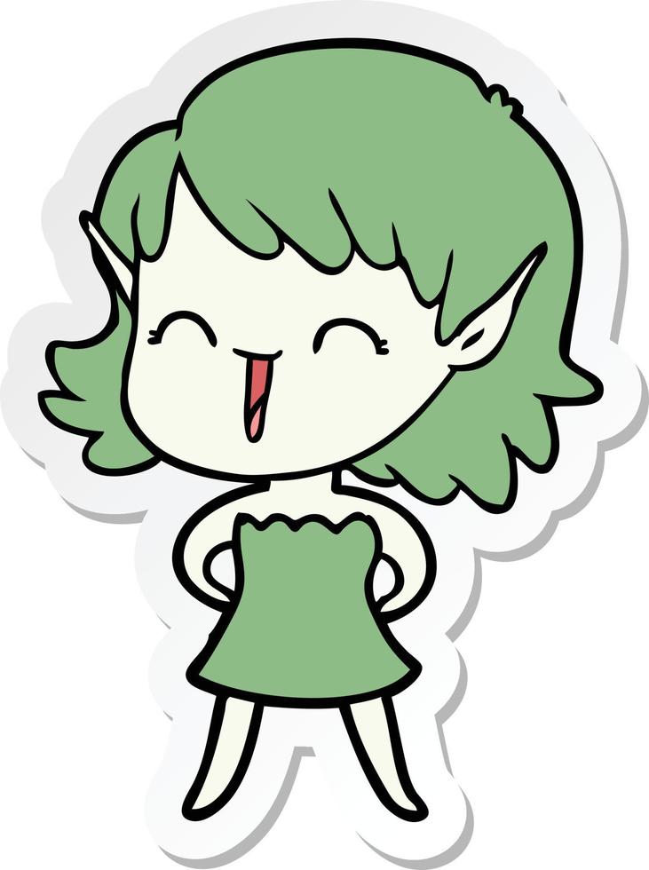 sticker of a cartoon elf girl vector