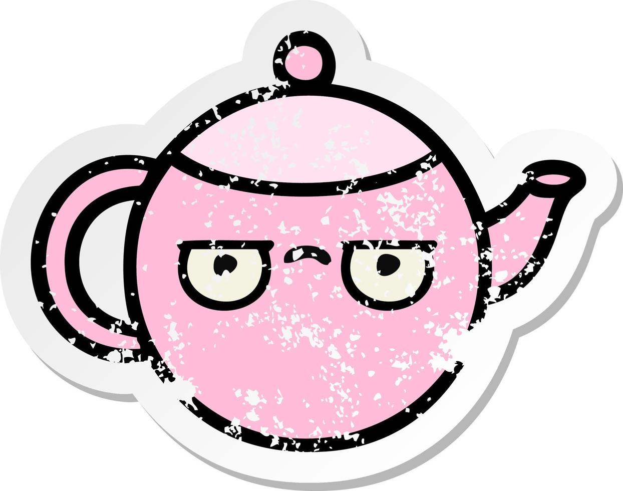 distressed sticker of a cute cartoon teapot vector