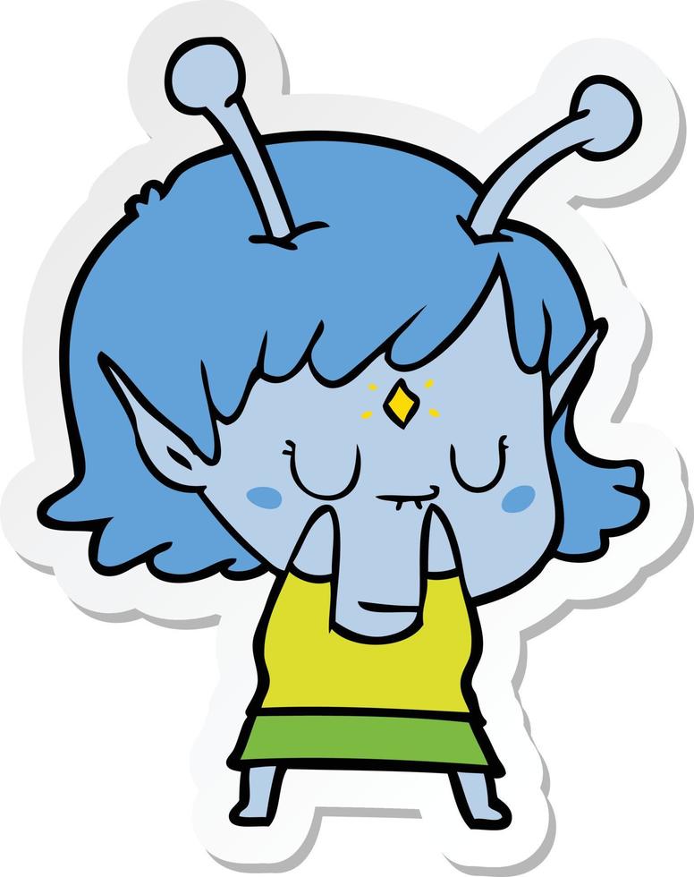 sticker of a cartoon alien girl vector