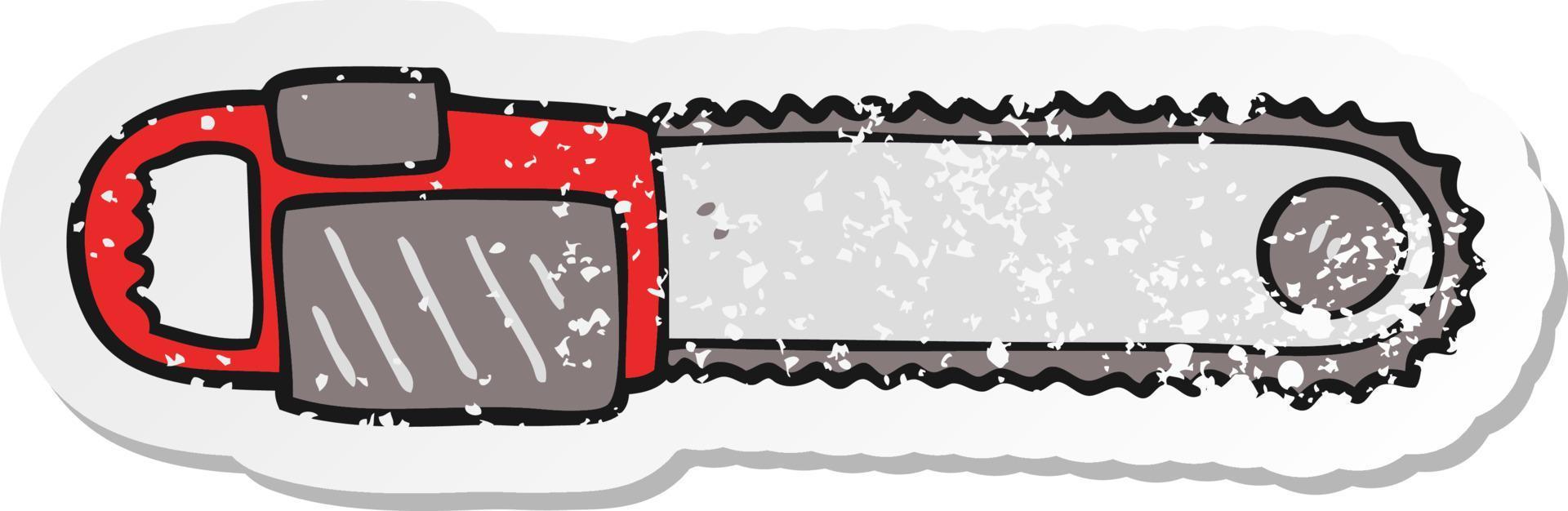 distressed sticker of a cartoon chainsaw vector
