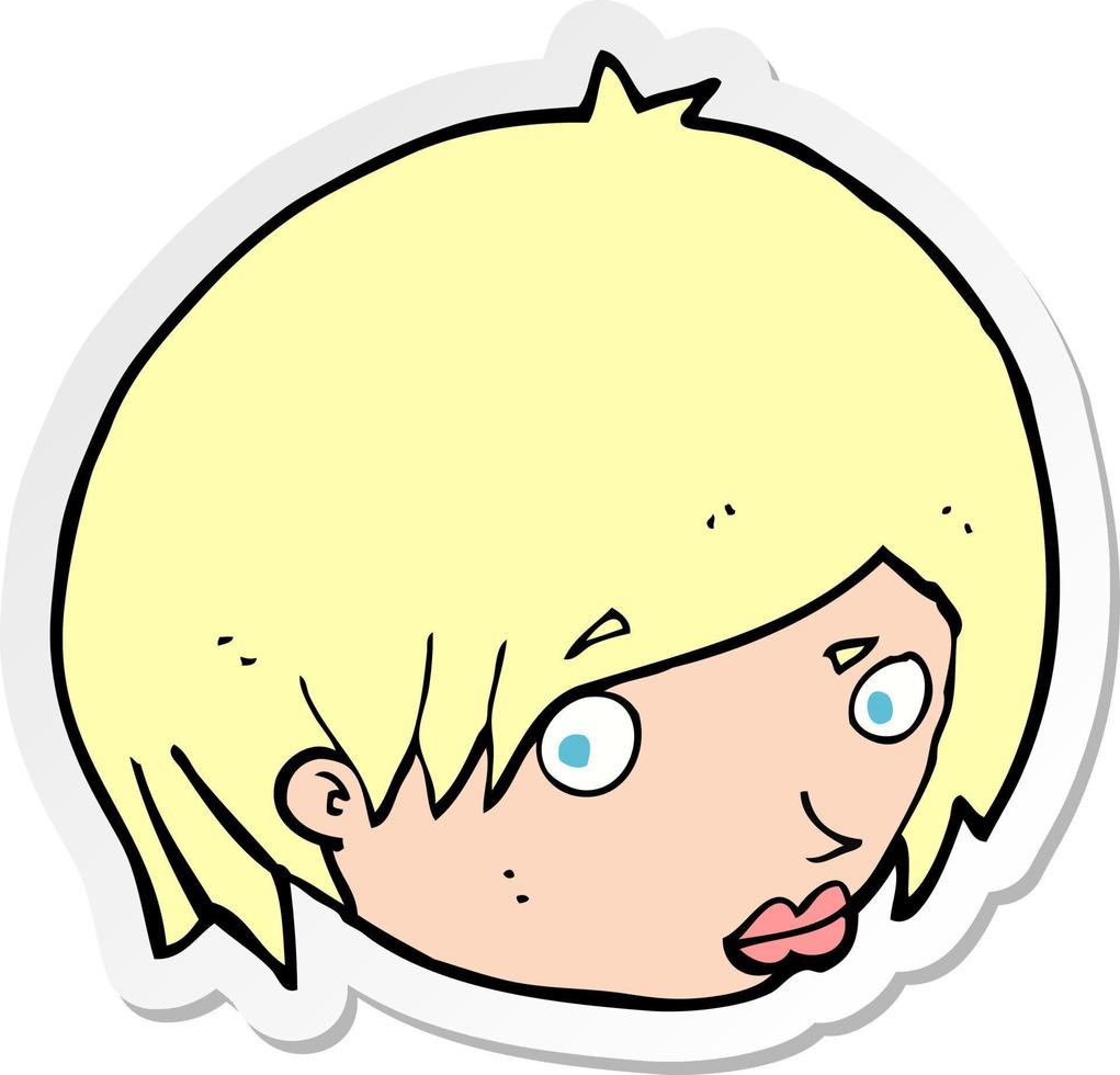 sticker of a cartoon female face with raised eyebrow vector
