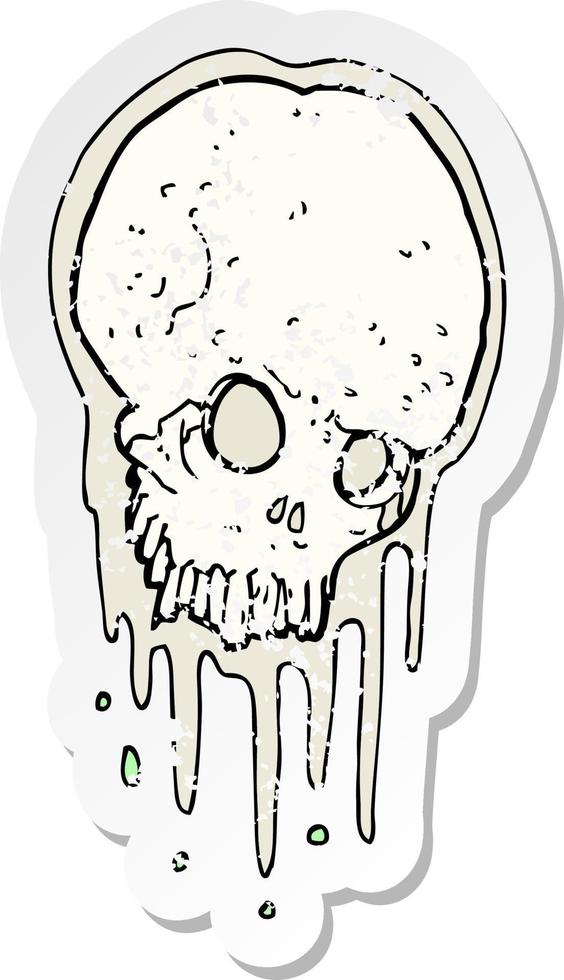 retro distressed sticker of a cartoon scary skull vector