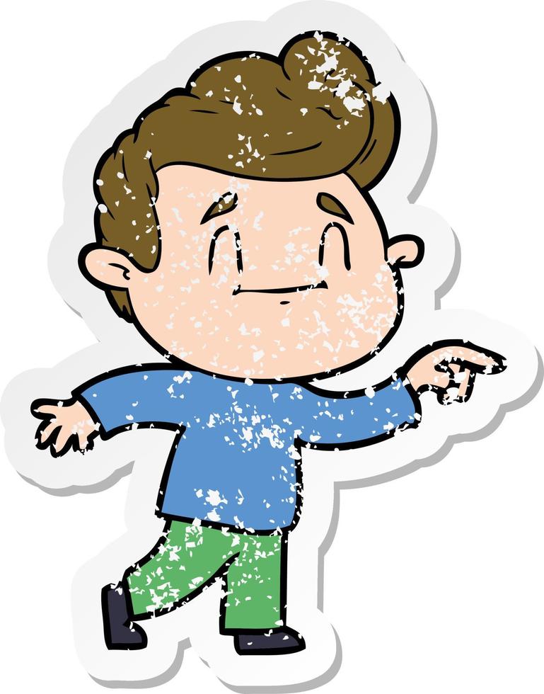 distressed sticker of a happy cartoon man vector