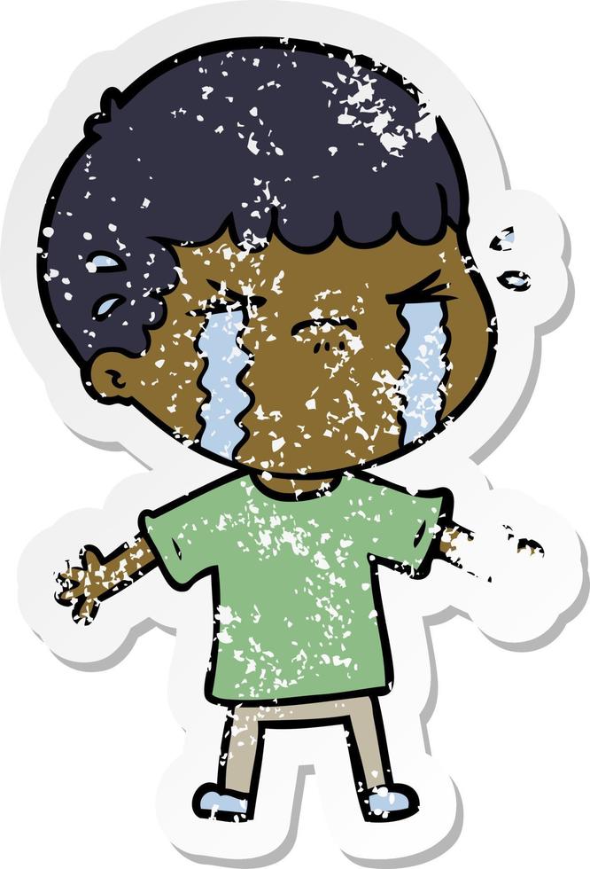 distressed sticker of a cartoon man crying vector