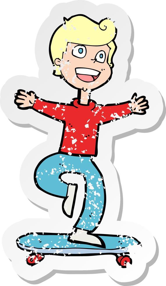 retro distressed sticker of a cartoon skater boy vector