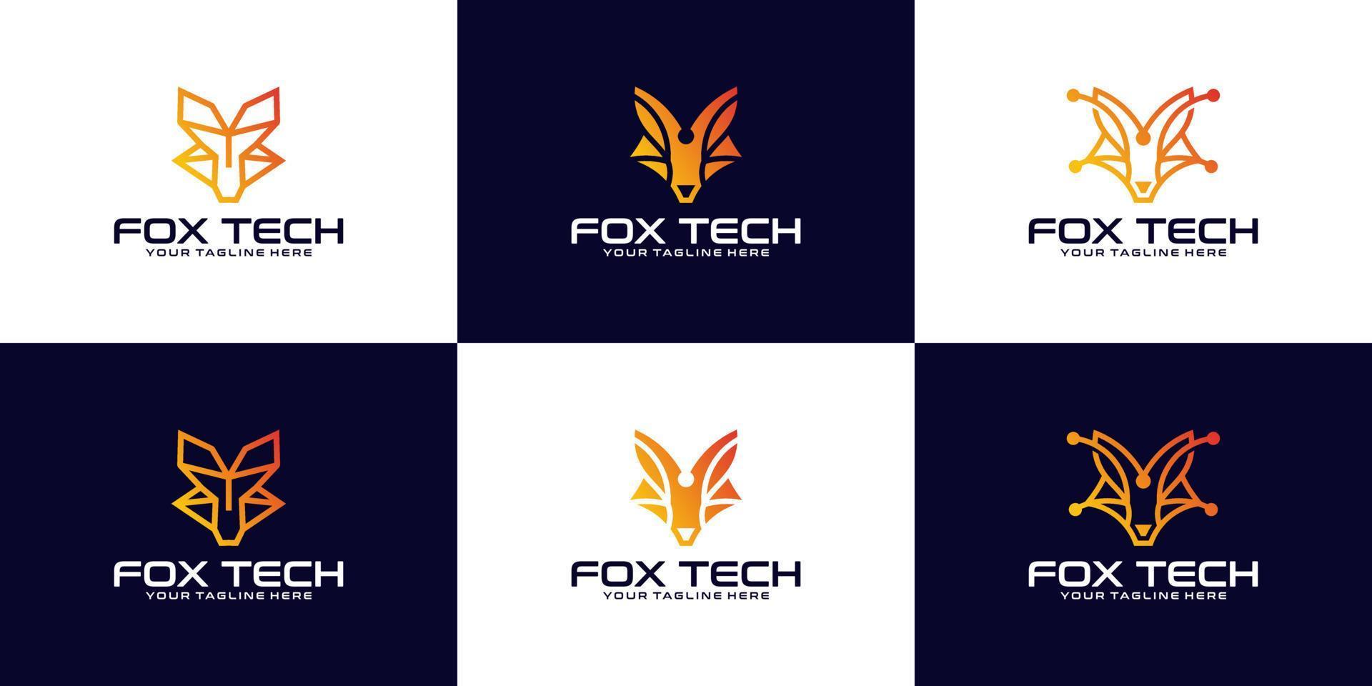 Fox technology data animal head logo design inspiration collection vector