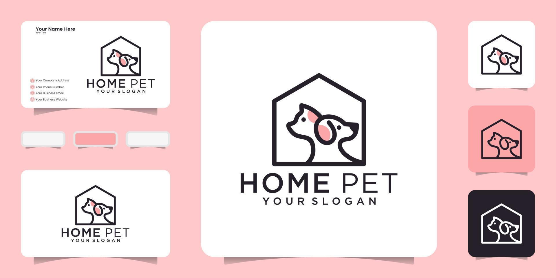 pet house logo design template and business card vector