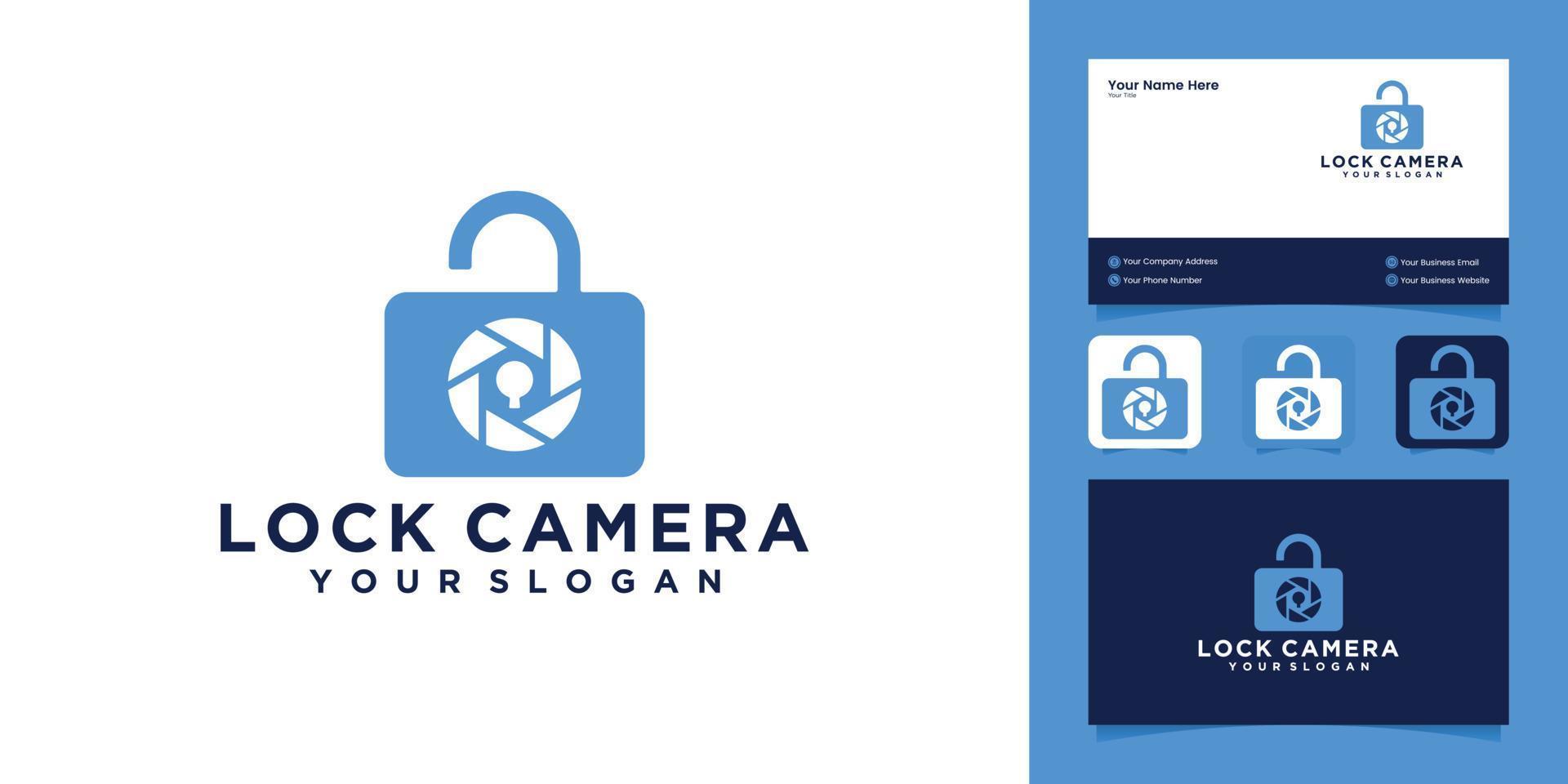 camera and padlock combination design logo and business card vector