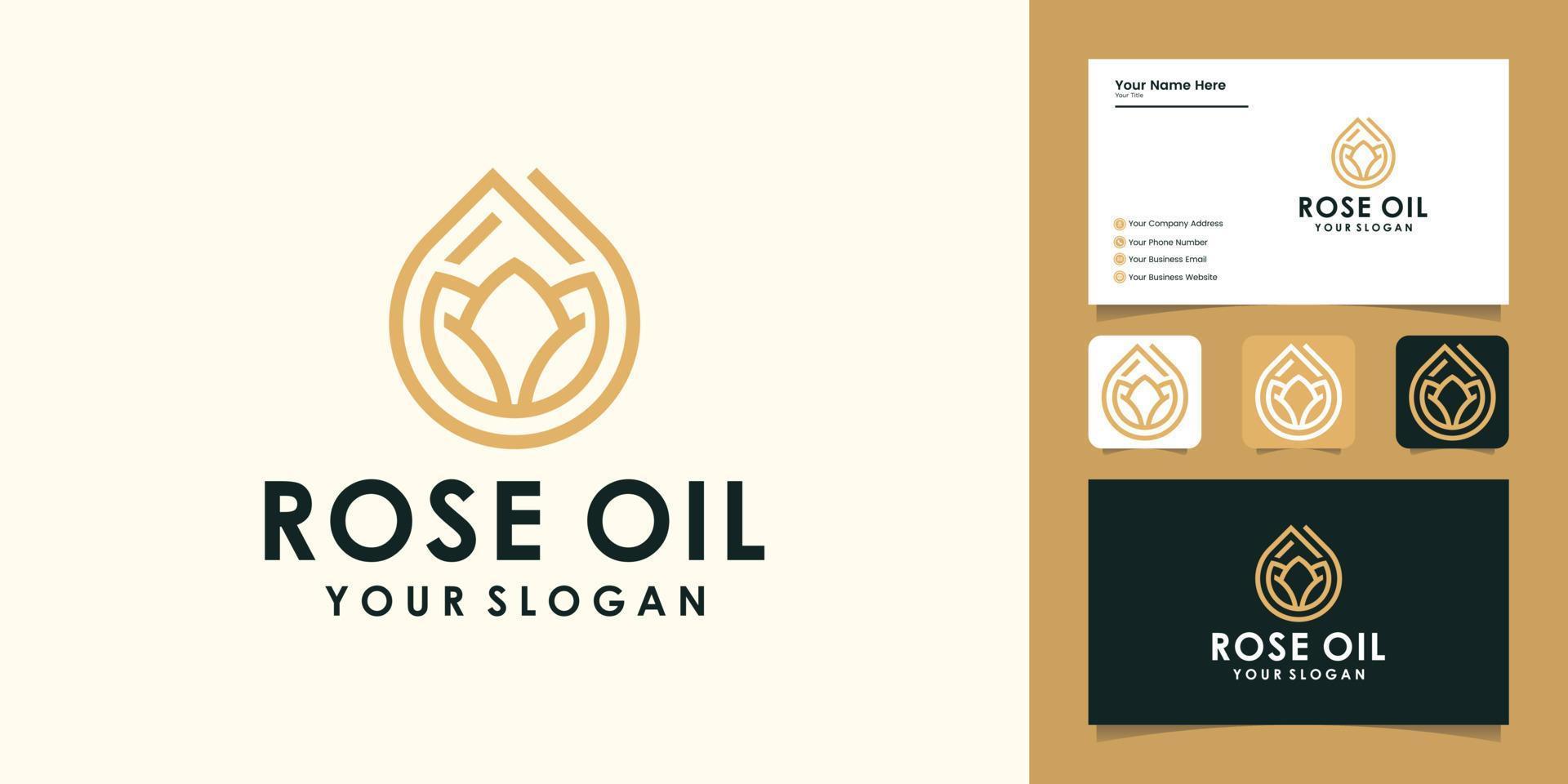 Rose oil logo with modern line art style and business card vector