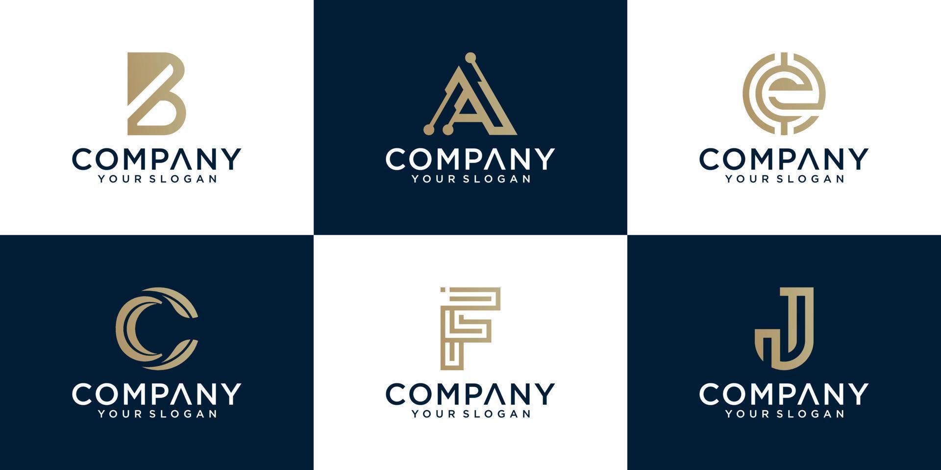 conjunto de plantillas creativas de diseño de logotipos de letras monograma en color dorado vector