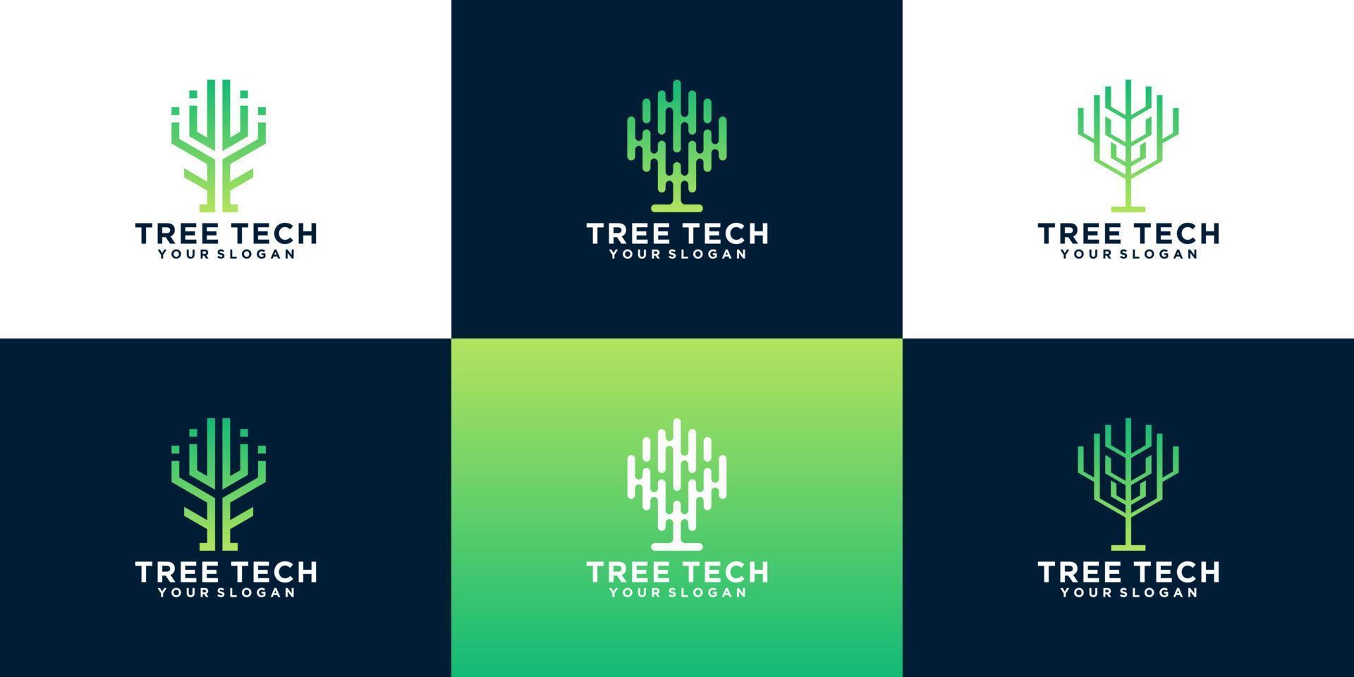 colección de ideas creativas de diseño de logotipos de tecnología de árboles. símbolo creativo para tecnología, nube, datos, internet vector