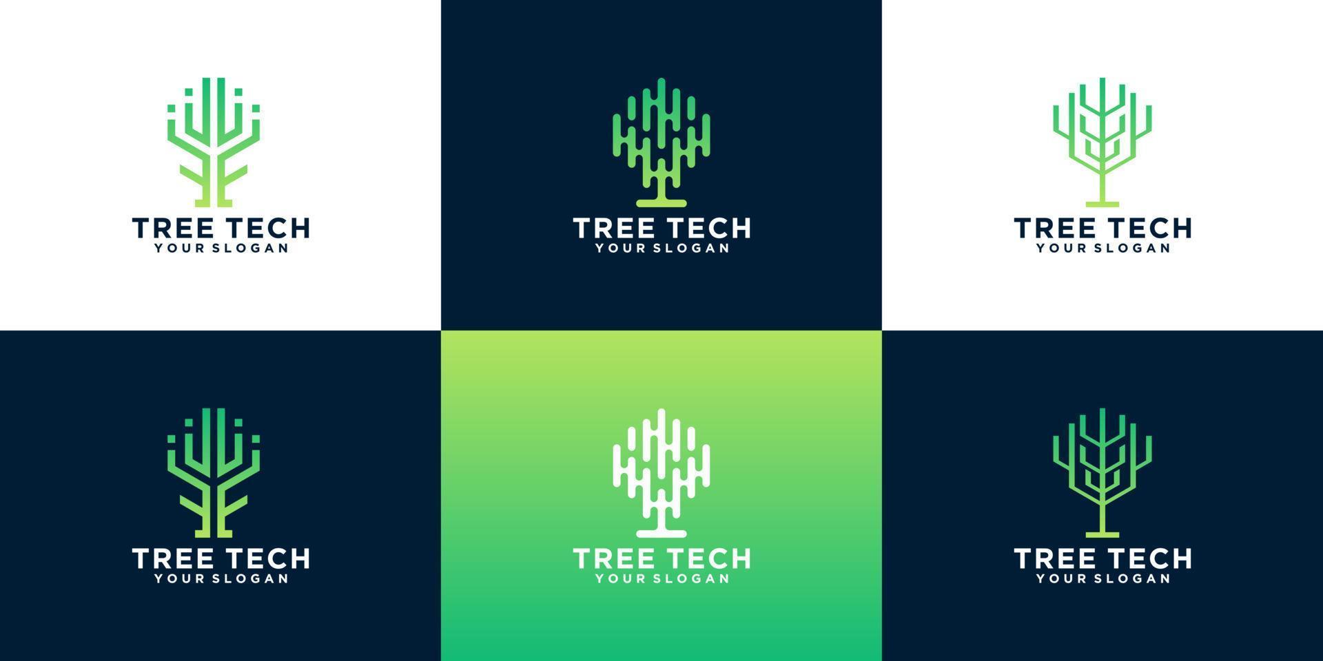 collection of Creative Tree technology logo design ideas. Creative symbol for technology, cloud, data, internet vector