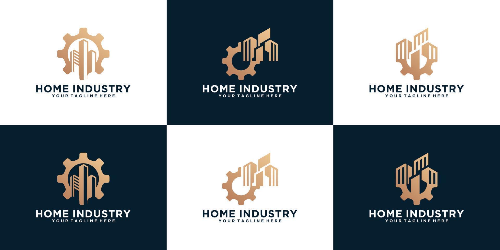 conjunto de logotipos industriales con equipo y edificios vector