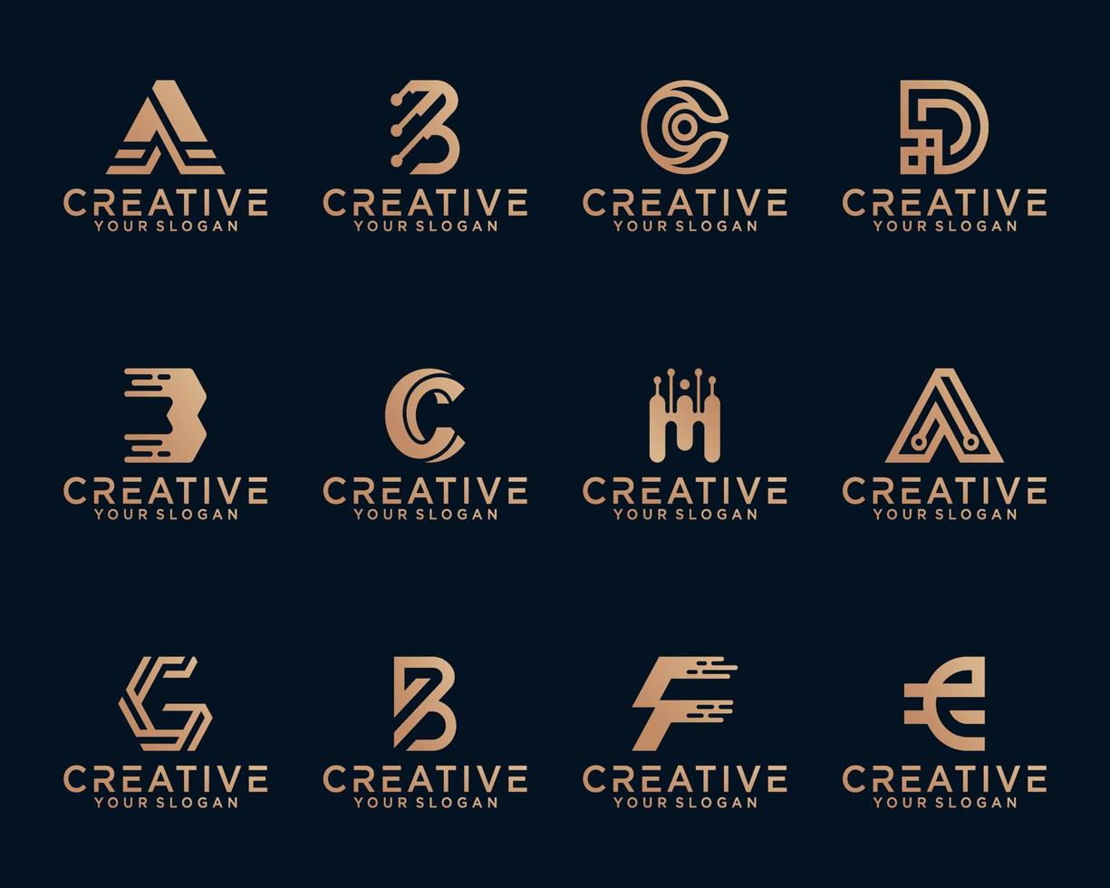 Set of random letter logos in stripe and gold color for consulting, initials, financial firms vector
