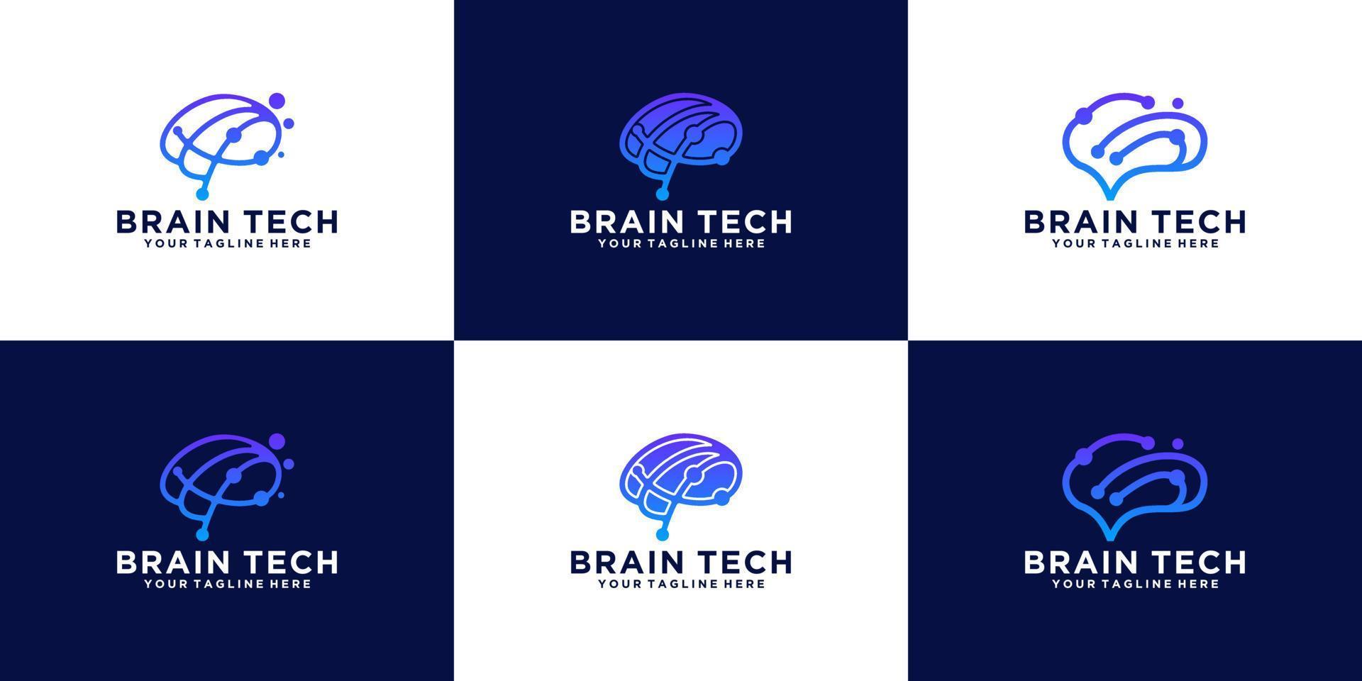 collection brain data technology creative logo vector
