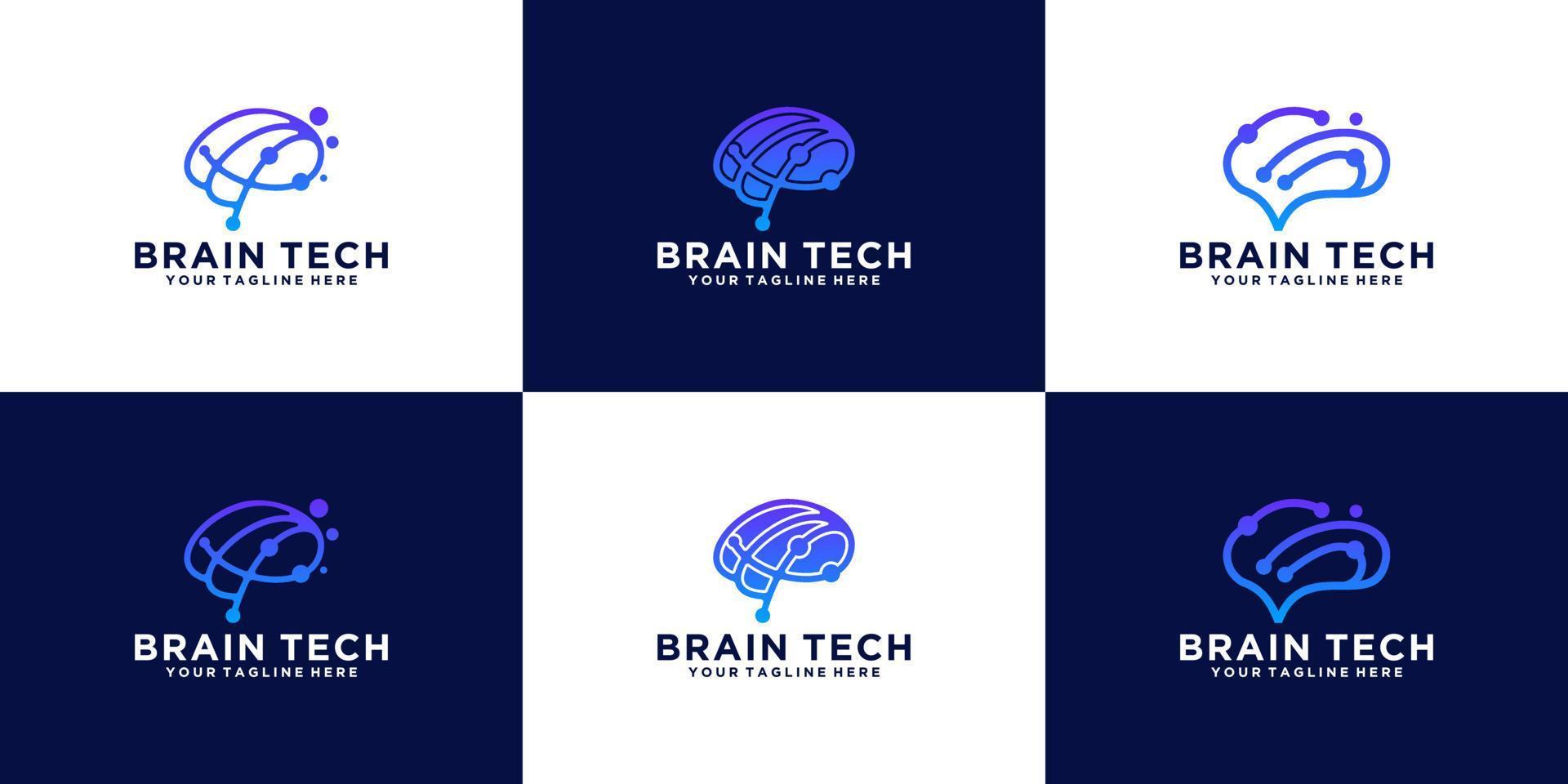 logotipo creativo de tecnología de datos cerebrales de colección vector