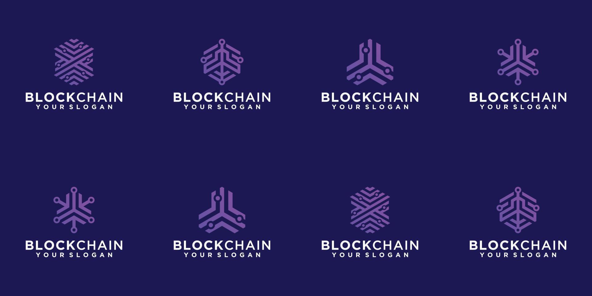 blockchain technology abstract logo collection vector