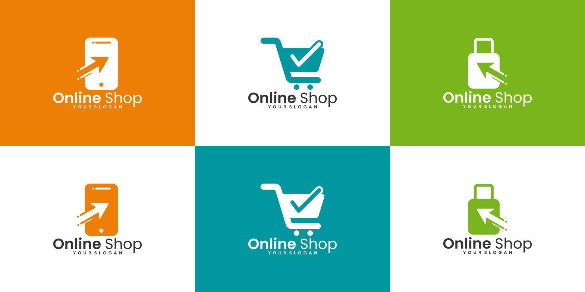Collection of online shopping logos and shopping bag logo vector graphic design