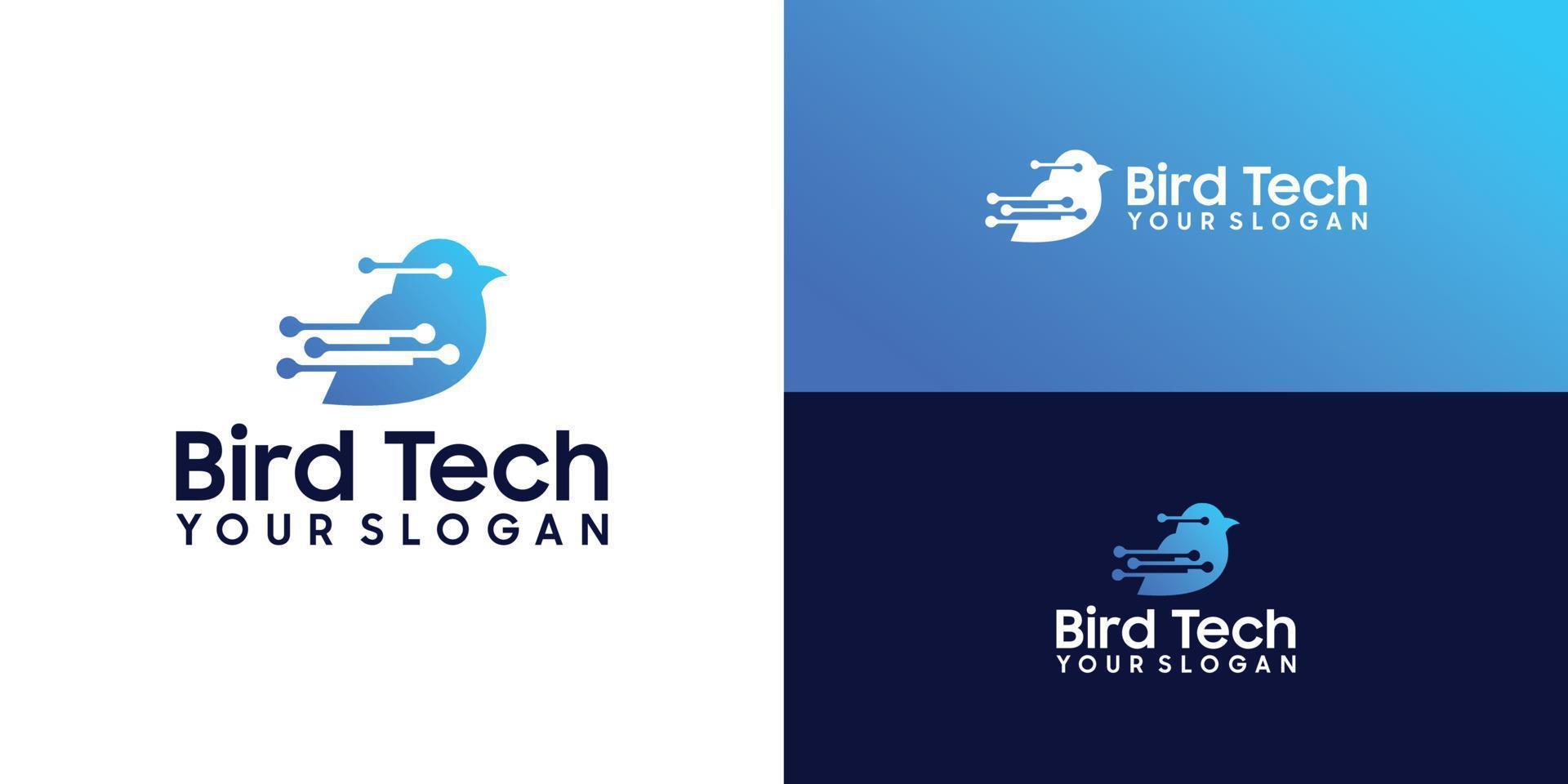 inspiración para el diseño del logotipo de aves de tecnología, datos y conexión vector