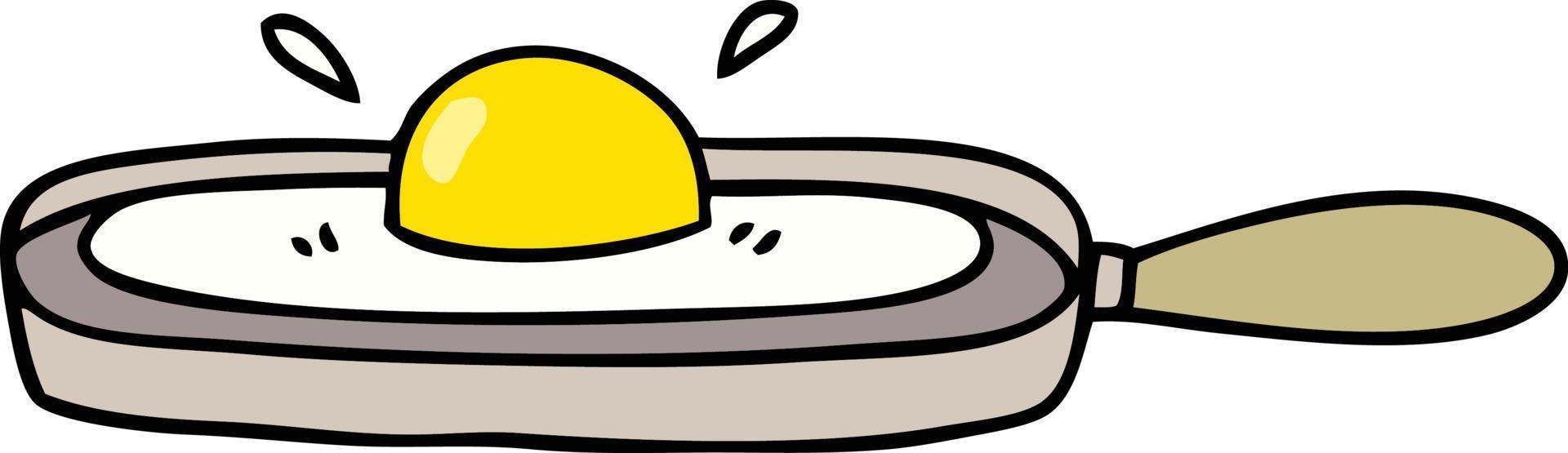 quirky hand drawn cartoon fried egg in frying pan vector