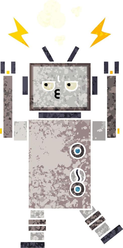 retro illustration style cartoon robot vector