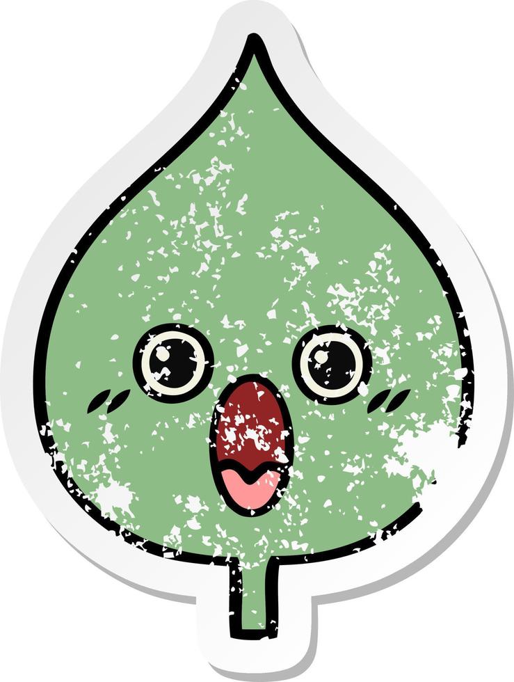 distressed sticker of a cute cartoon expressional leaf vector