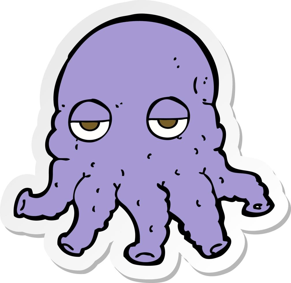 sticker of a cartoon alien squid face vector