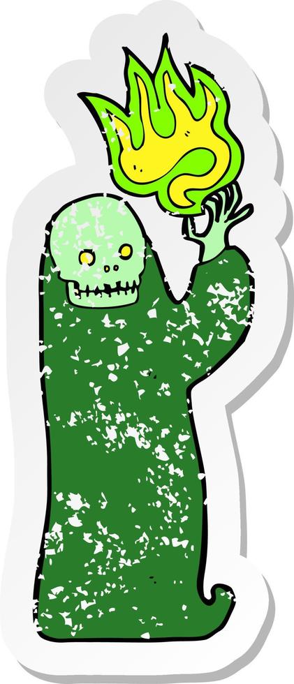 retro distressed sticker of a cartoon waving halloween ghoul vector