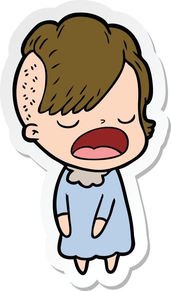 sticker of a cartoon cool hipster girl talking vector