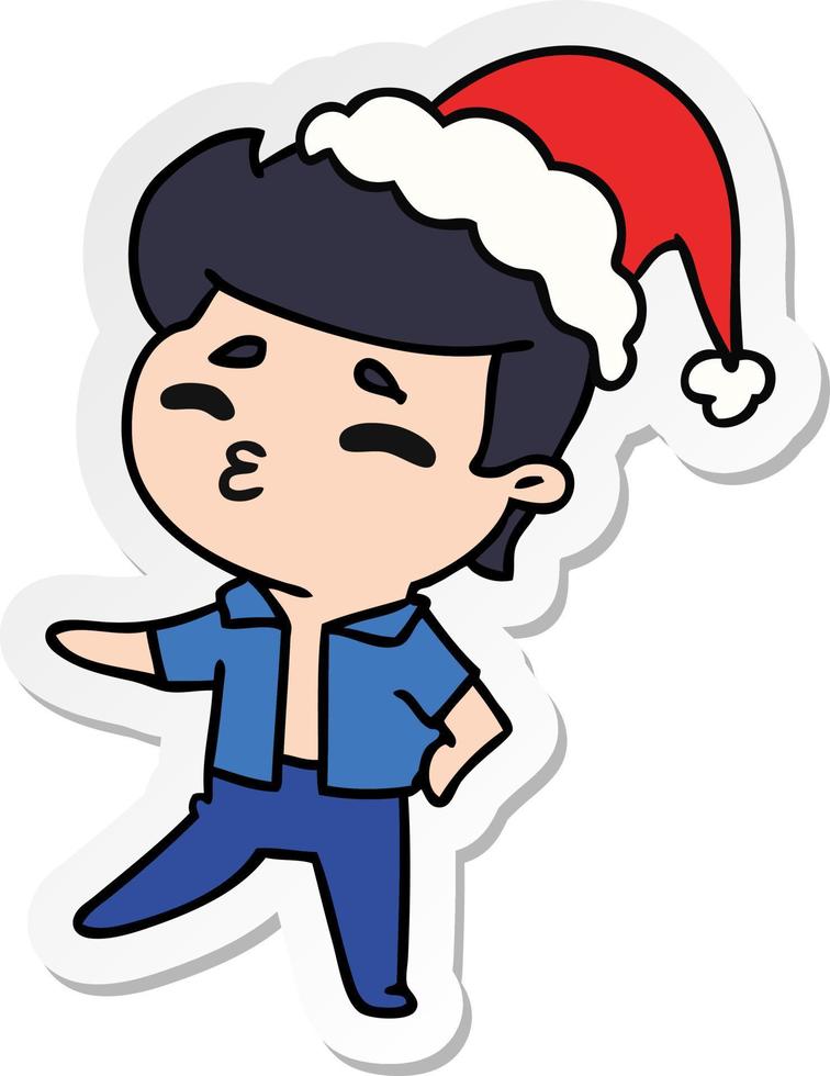 christmas sticker cartoon of kawaii boy vector