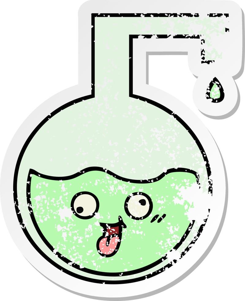 distressed sticker of a cute cartoon science experiment vector