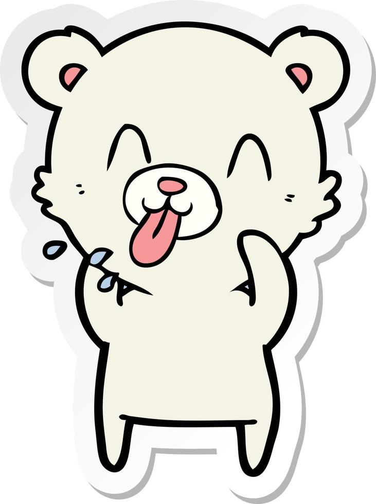 sticker of a rude cartoon polar bear sticking out tongue vector