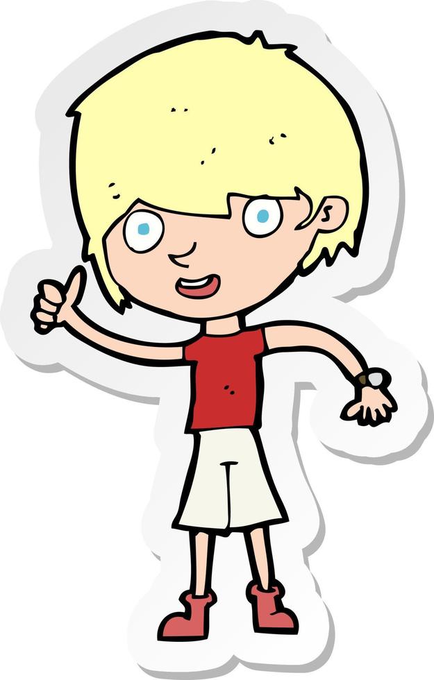 sticker of a cartoon boy with positive attitude vector