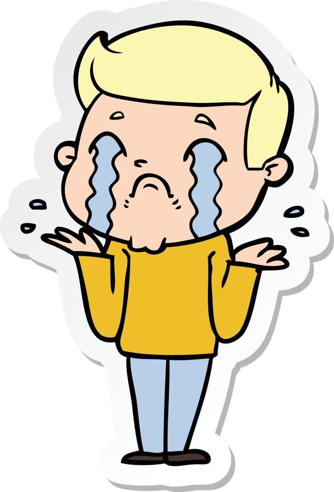 sticker of a cartoon man crying vector