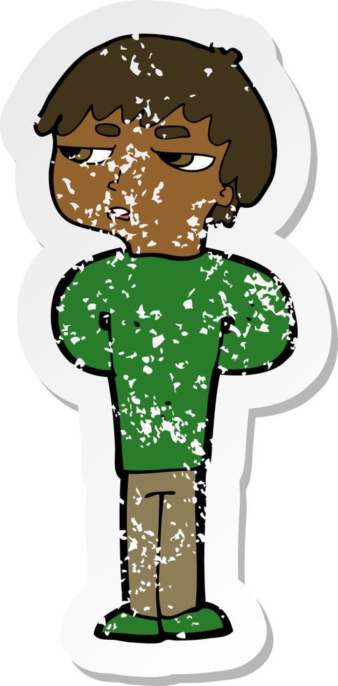 retro distressed sticker of a cartoon antisocial boy vector