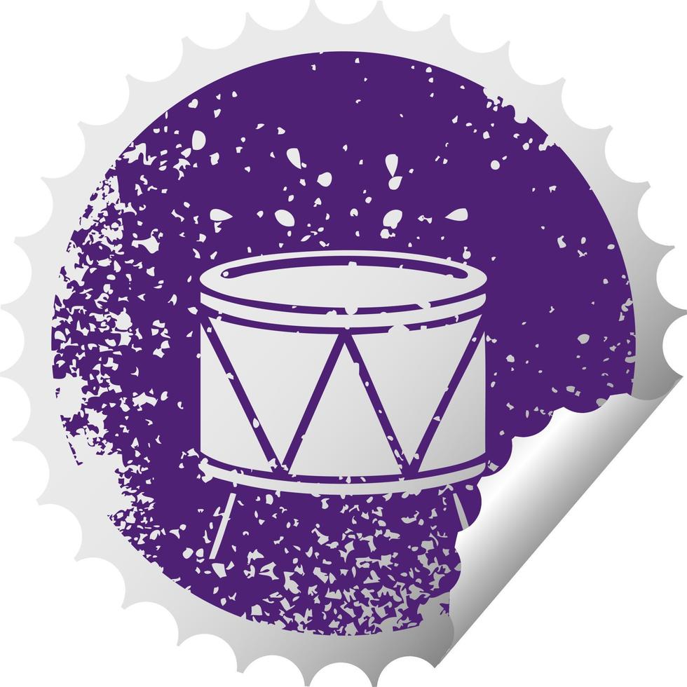 distressed circular peeling sticker symbol drum vector