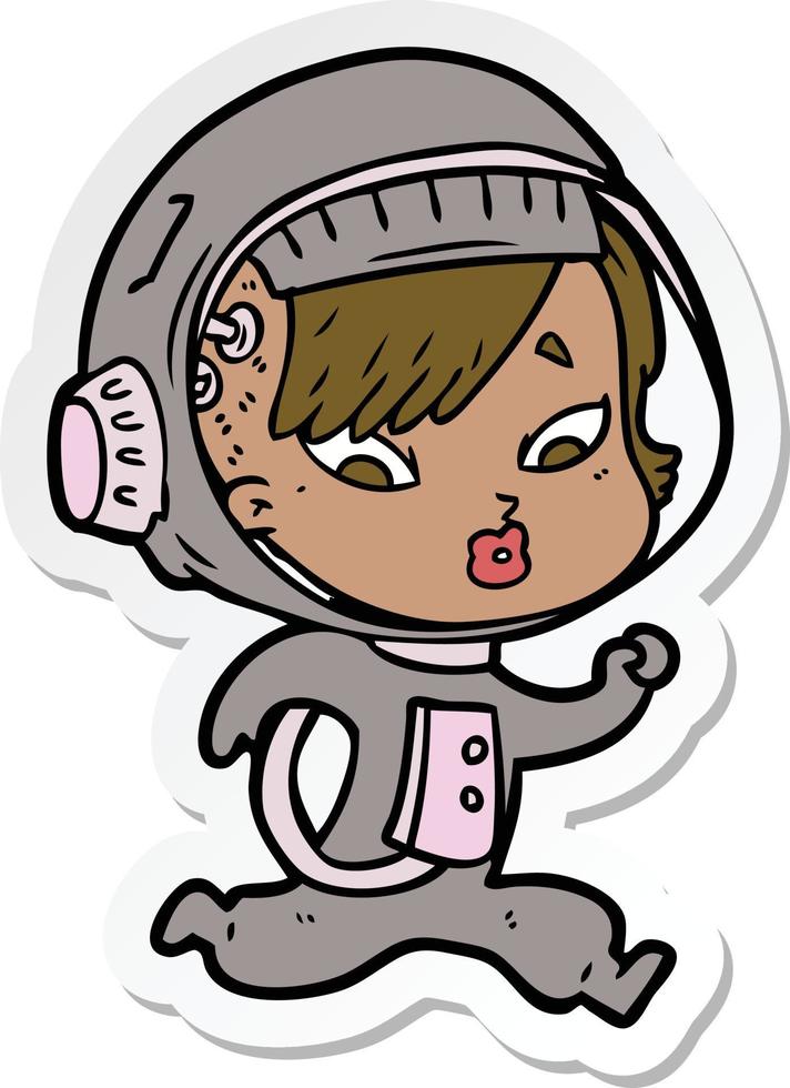 sticker of a cartoon astronaut woman vector