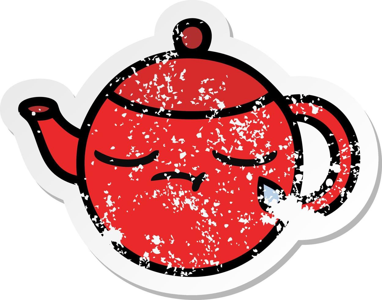 distressed sticker of a cute cartoon teapot vector