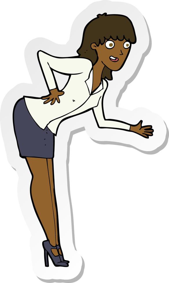 sticker of a cartoon businesswoman explaining vector