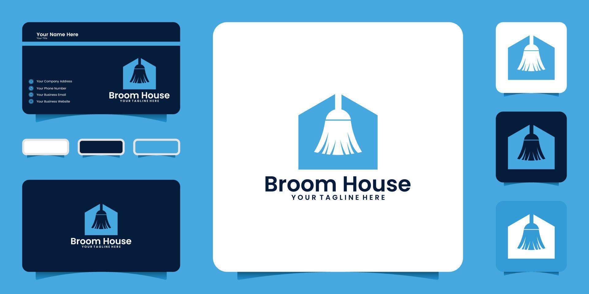 Broom house logo design inspiration, clean house and business card inspiration vector