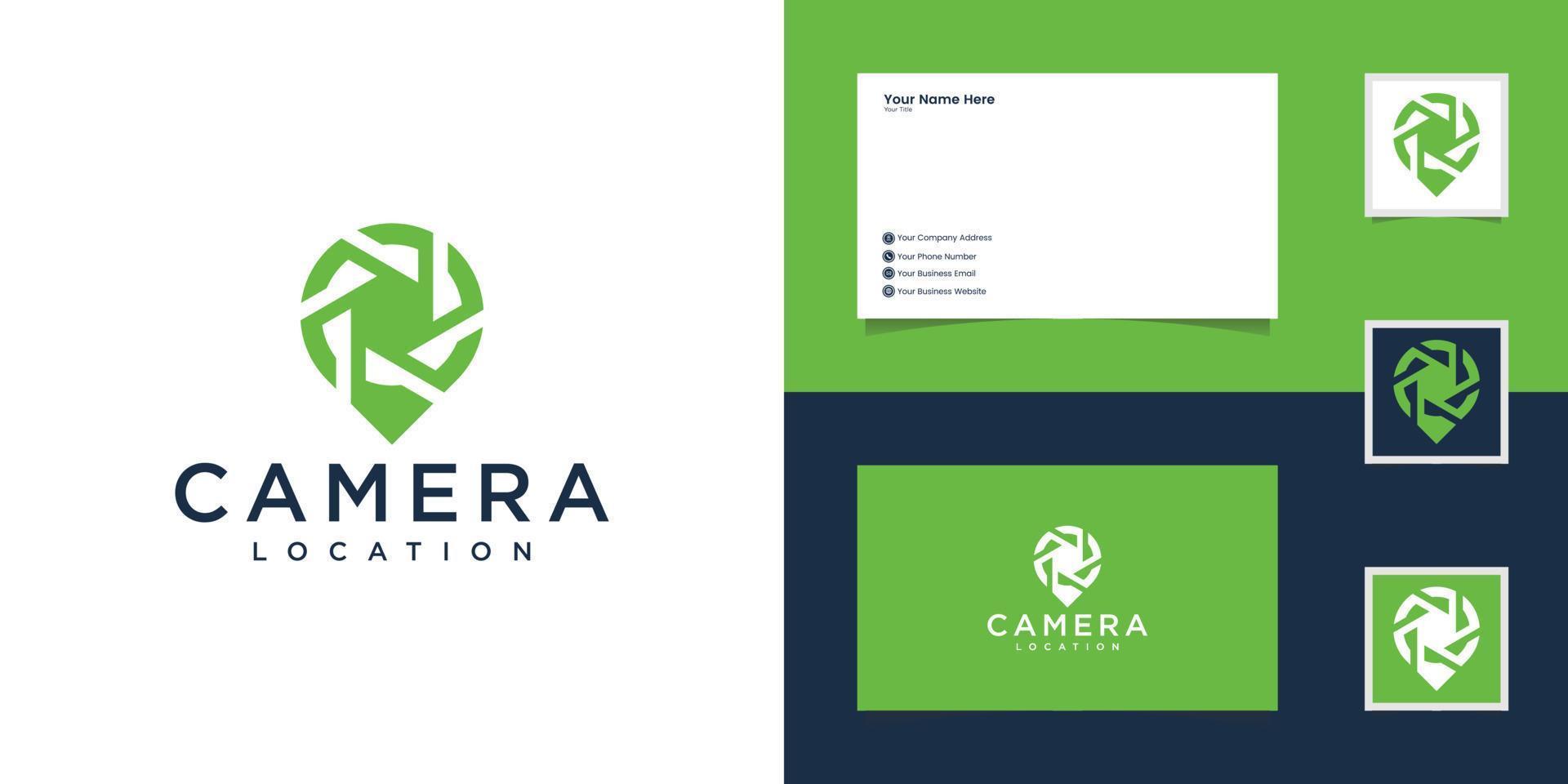 logo of a camera shutter shaped like a map pin for photography template and business card vector