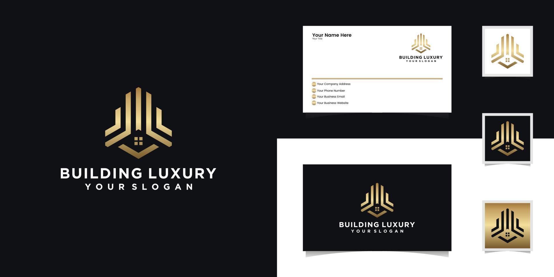 Real estate logo design template and business card vector