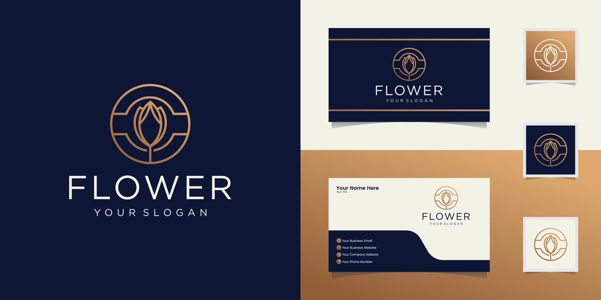 rose flower logo with circle outline design template and business card vector
